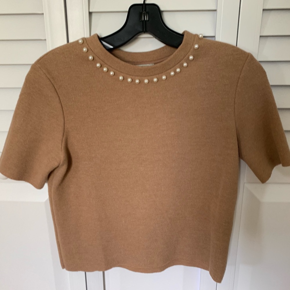 ZARA Pearl Tan Crop Sweater